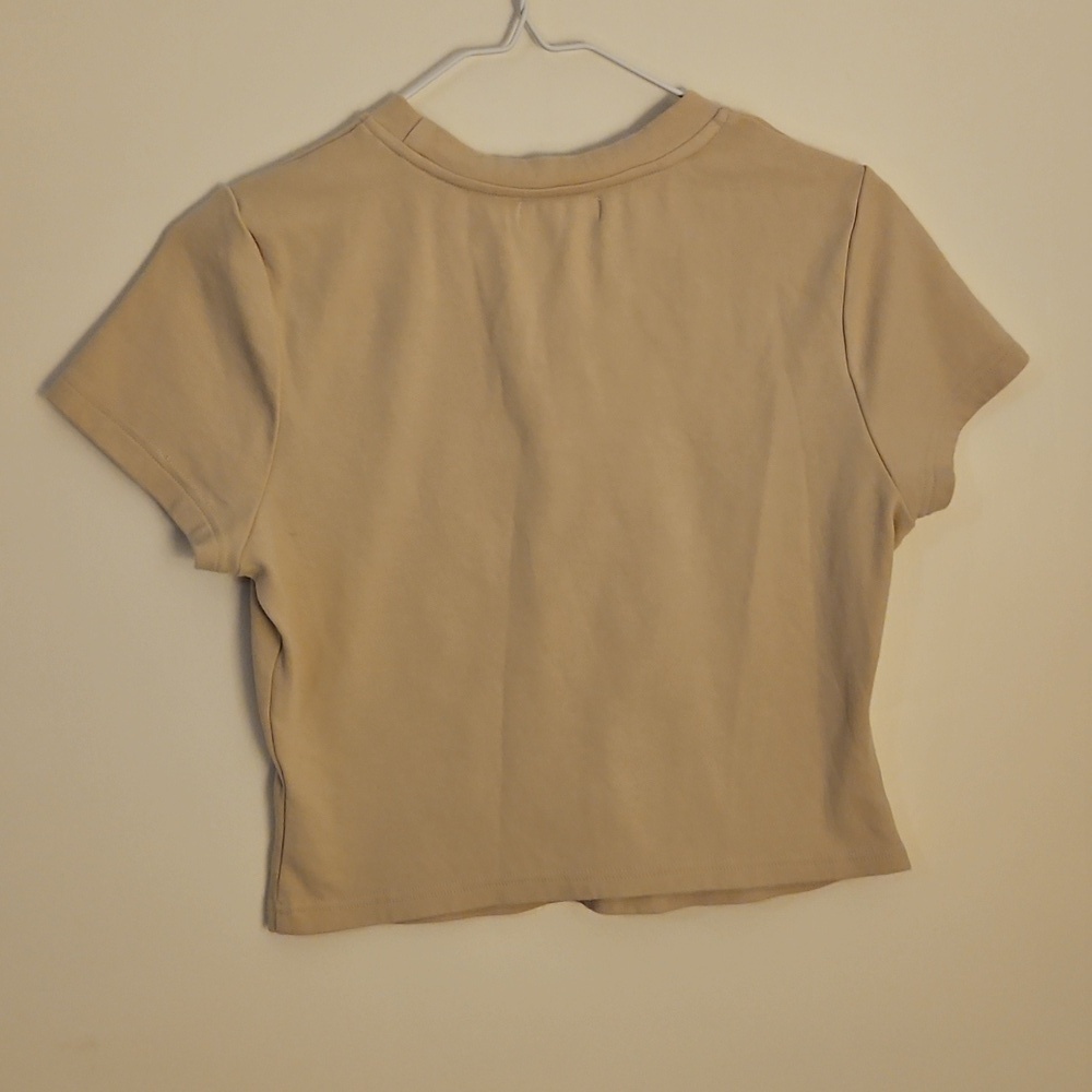 FINESSE Beige Logo Short Sleeve Crop Top - Picture 5 of 9